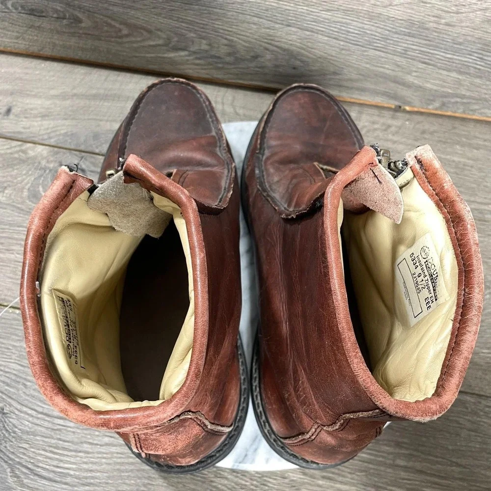 Double H Boots Mens 9.5 EEE Brown Leather Zip Up Ankle Insulated Stadium‎ Retro